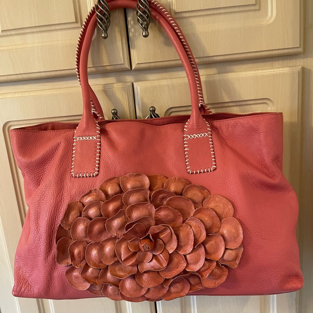 Authentic Donna Dixon Pink Leather Handbag - Large Tote